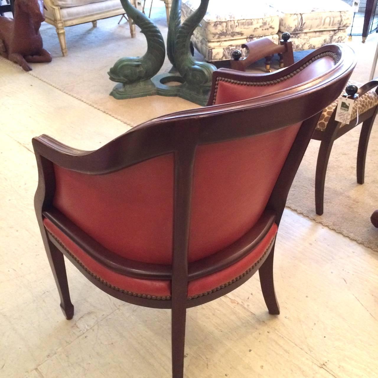 Pair of Rich Pumpkin Leather English Tub Chairs 1