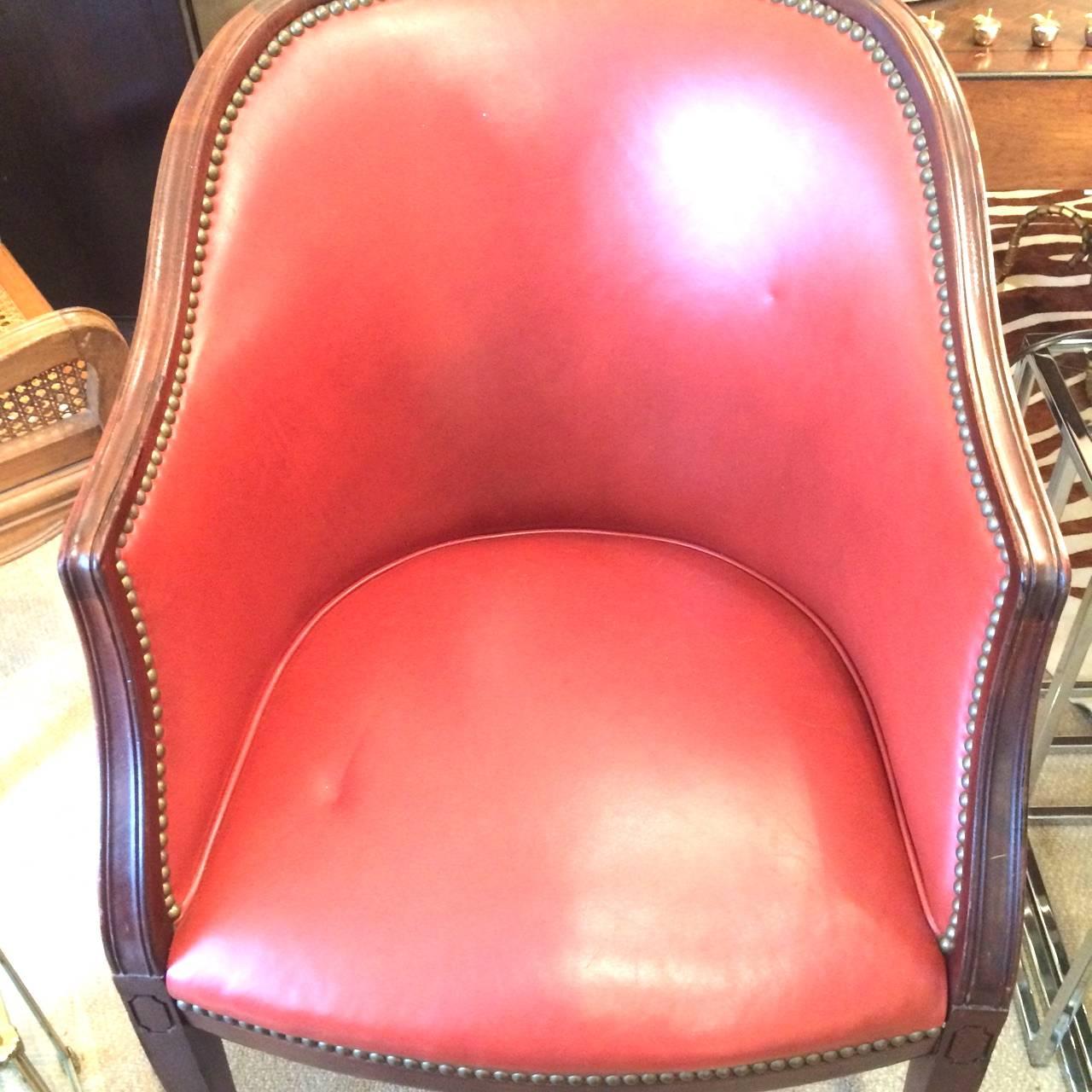 Pair of Rich Pumpkin Leather English Tub Chairs 3