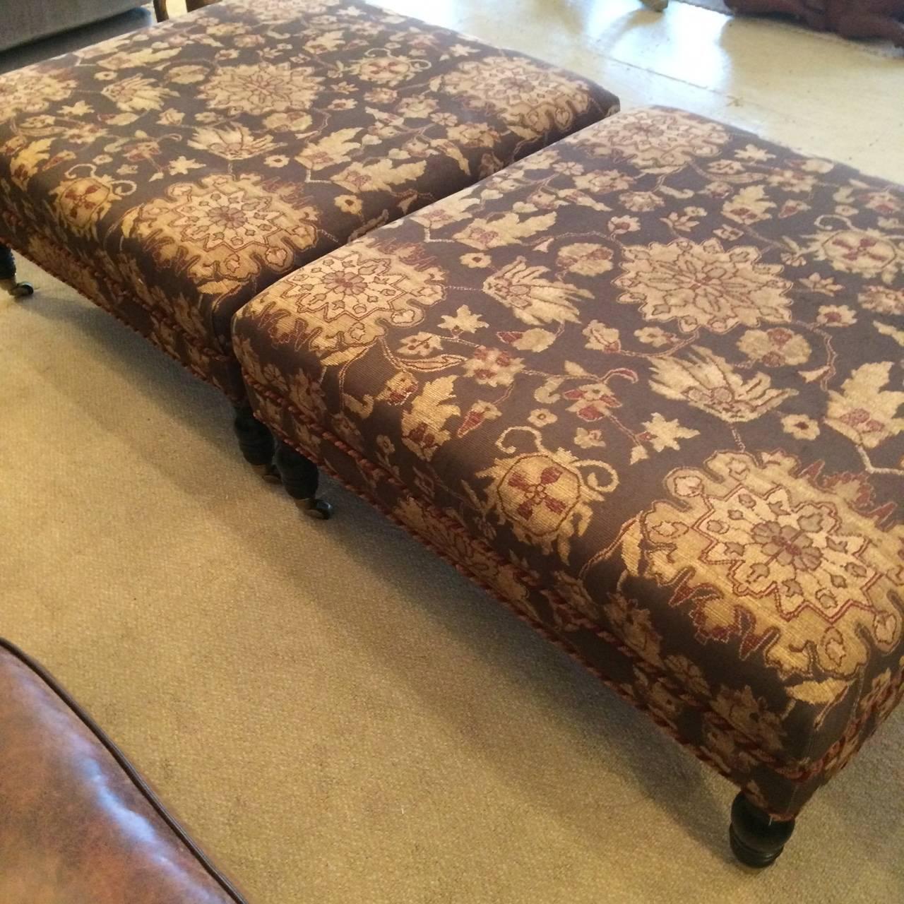 Pair of Large Square Upholstered Ottomans In Excellent Condition In Hopewell, NJ