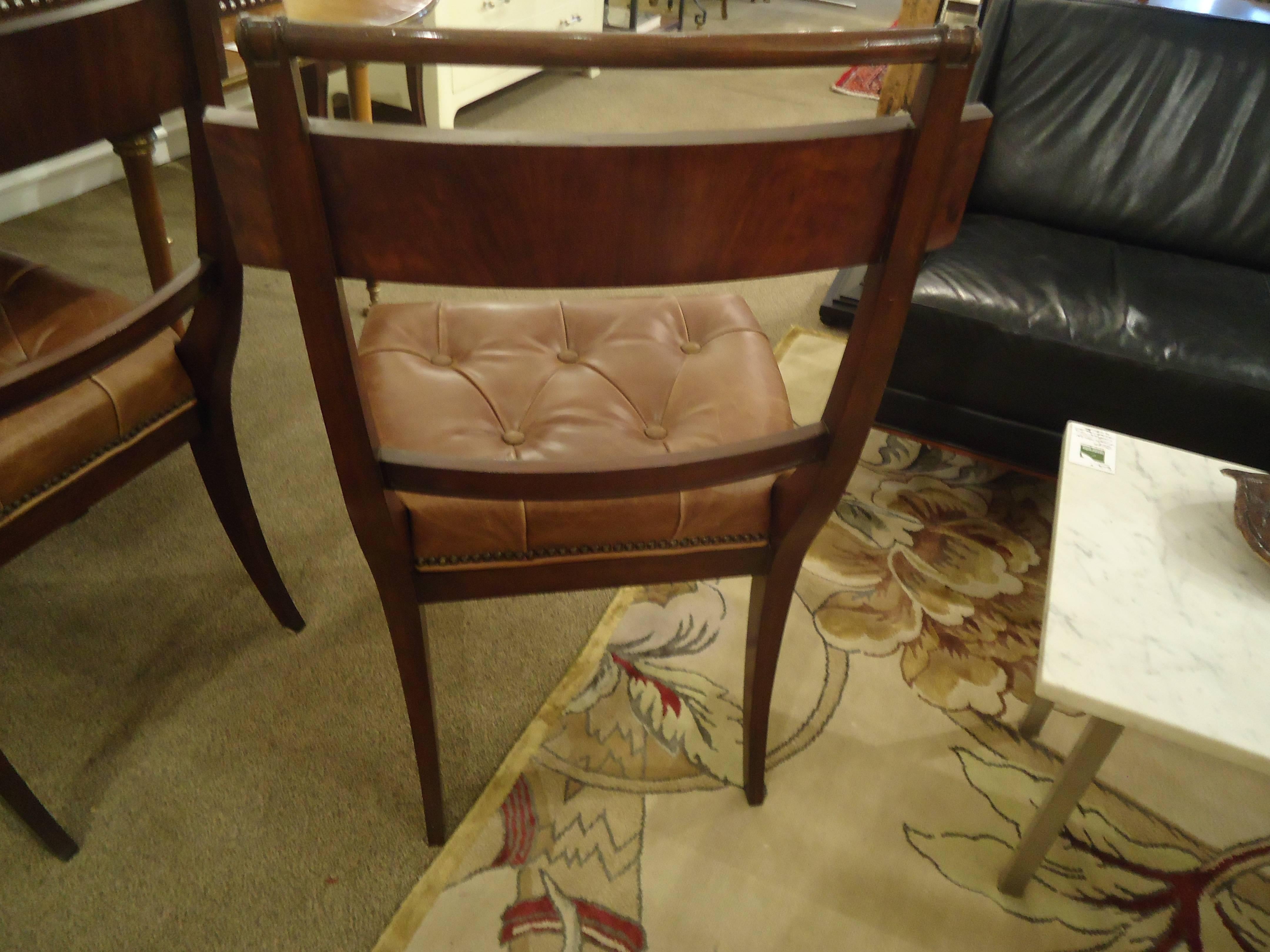 Set of Four Klismos Style Mahogany and Leather Dining Chairs In Excellent Condition In Hopewell, NJ