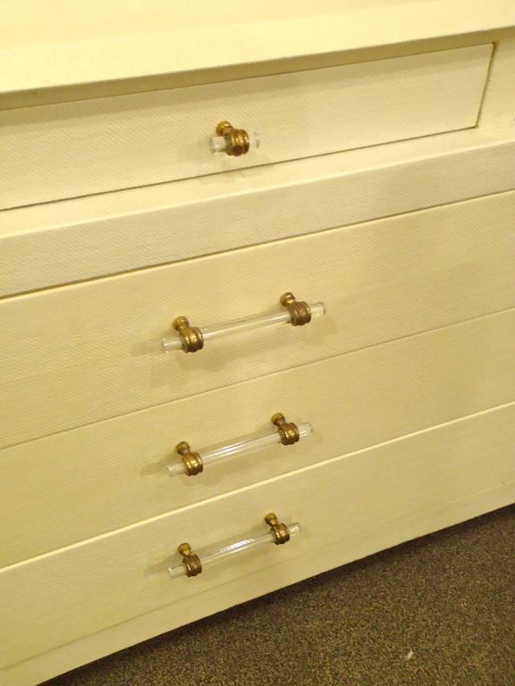 Chic Midcentury Modern Creamy Linen Wrapped Chest of Drawers at 1stdibs