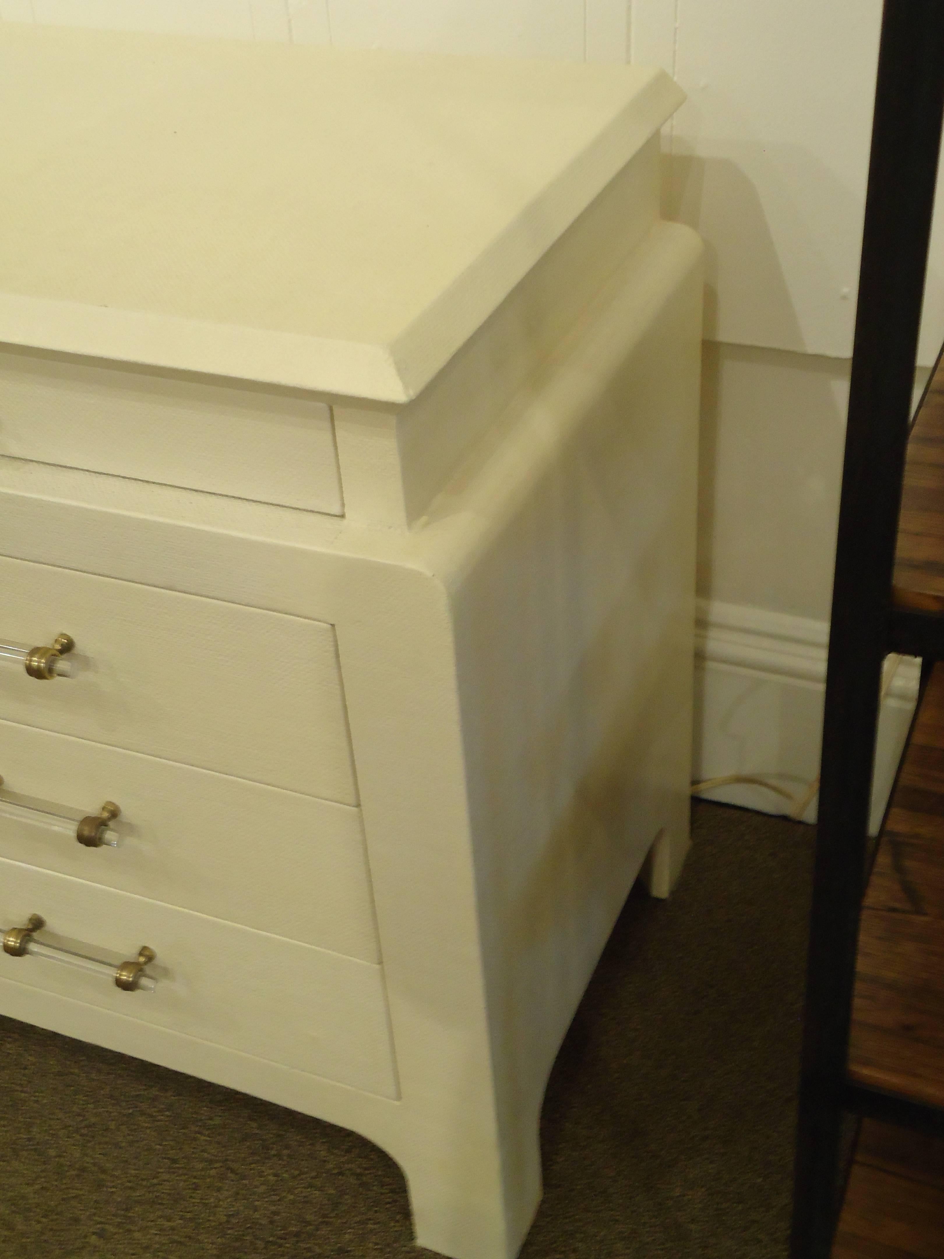American Chic Midcentury Modern Creamy Linen Wrapped Chest of Drawers