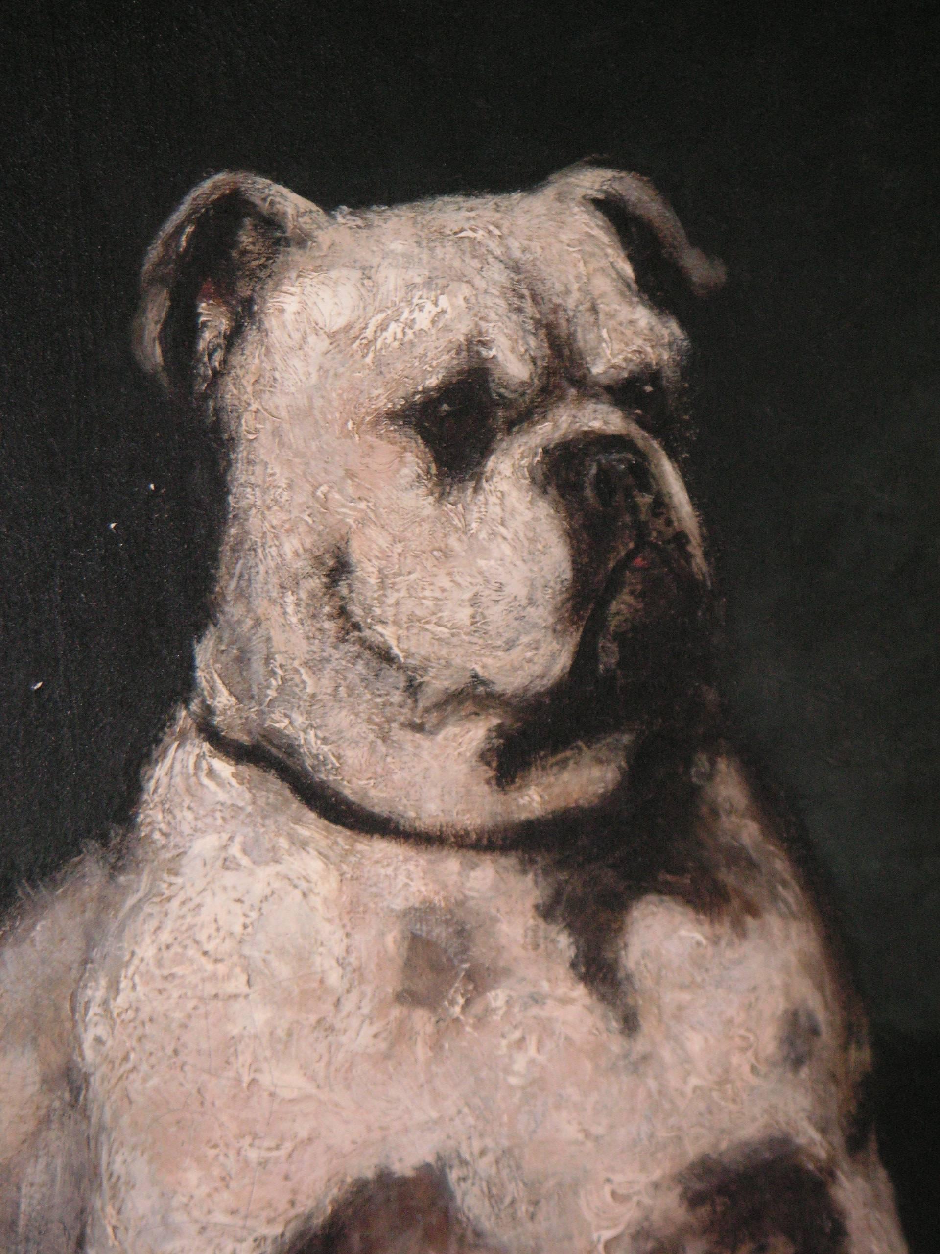 French Fabulous 19th Century Bull Dog Oil Painting