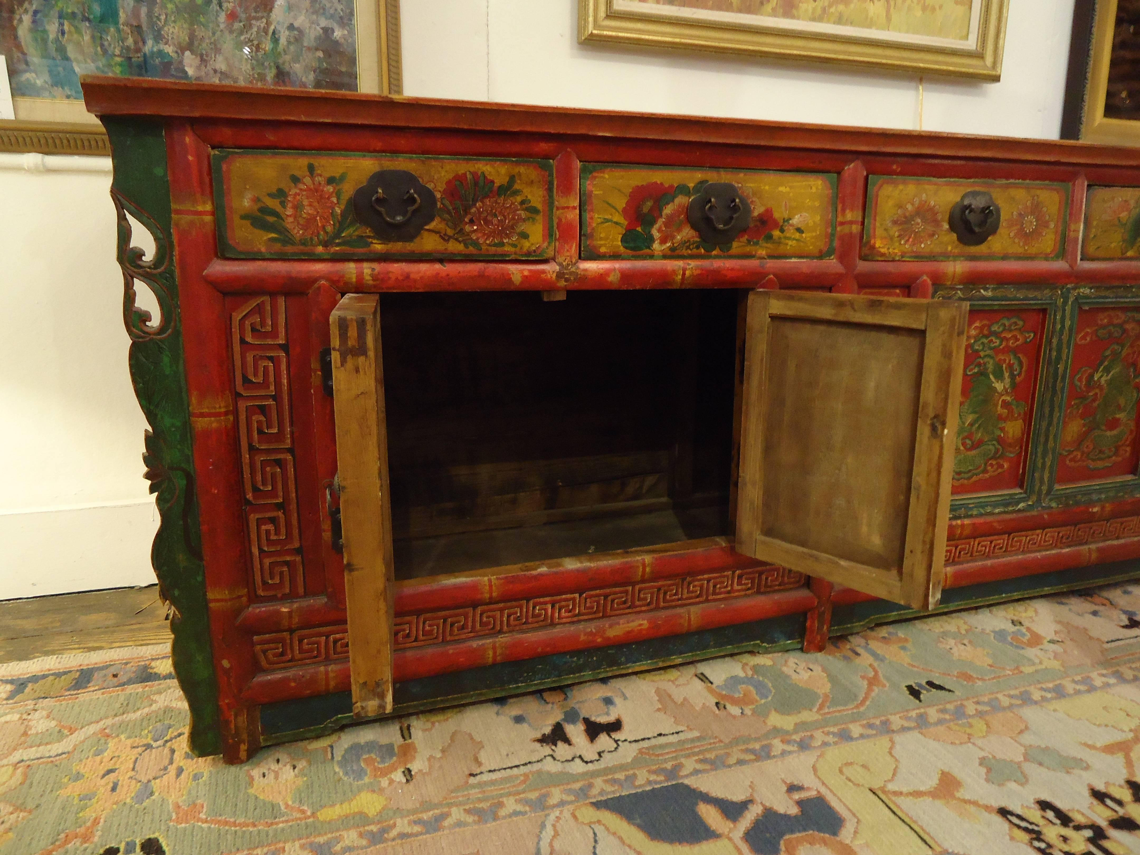 19th Century Gorgeous Hand-Painted Chinese Sideboard Cabinet