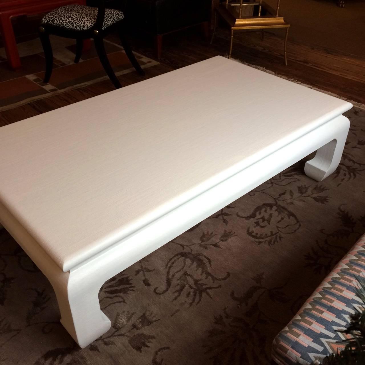 Mid-Century Modern Very Large Linen Wrapped Karl Springer Style Coffee Table