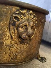 Antique Dutch Brass Repousse Kindling Holder