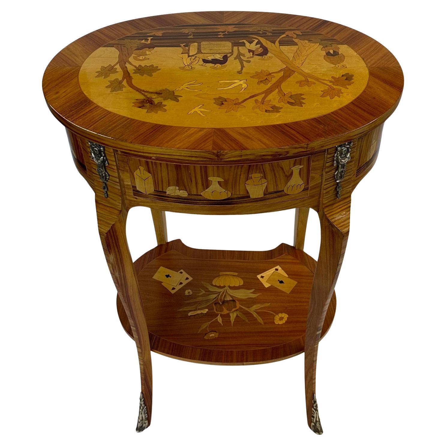 Gorgeous Mixed Wood Inlaid Night Standwith Playing Card Decoration For Sale