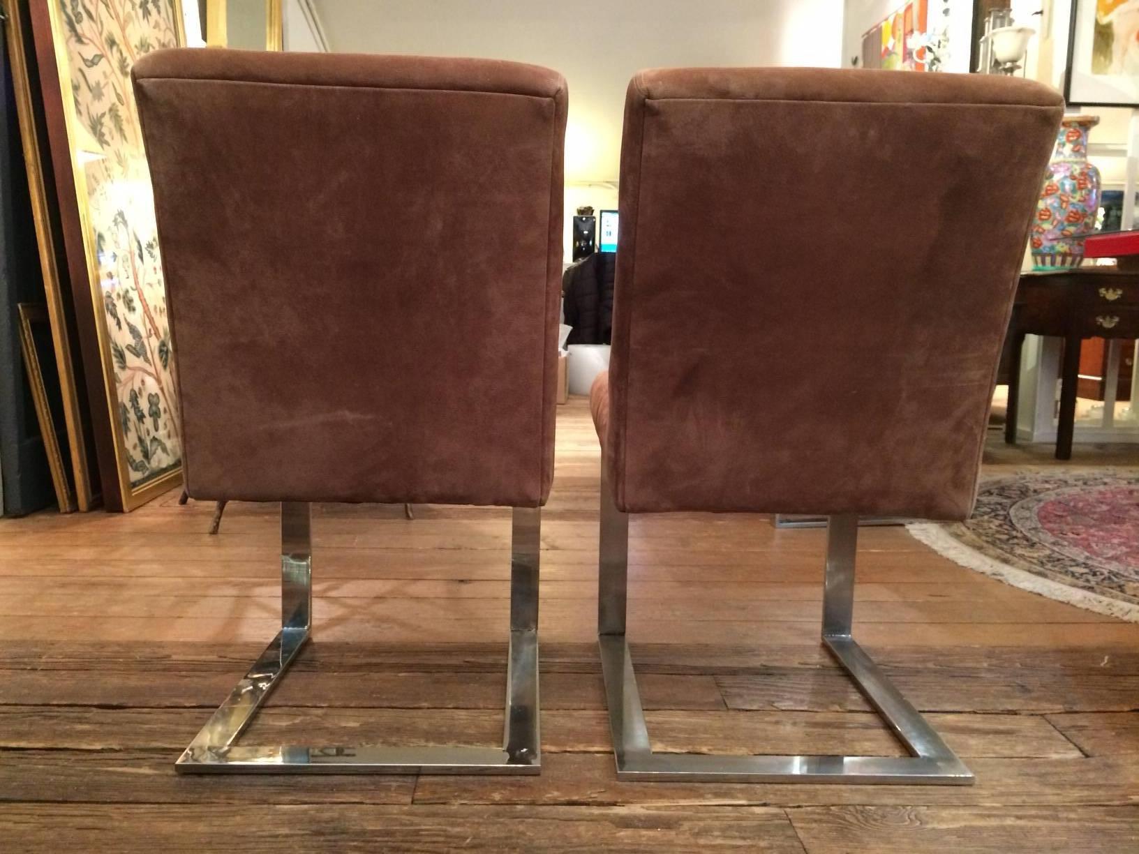 Mid-Century Modern Set of Six Suede and Chrome Midcentury Modern Paul Evans Dining Chairs