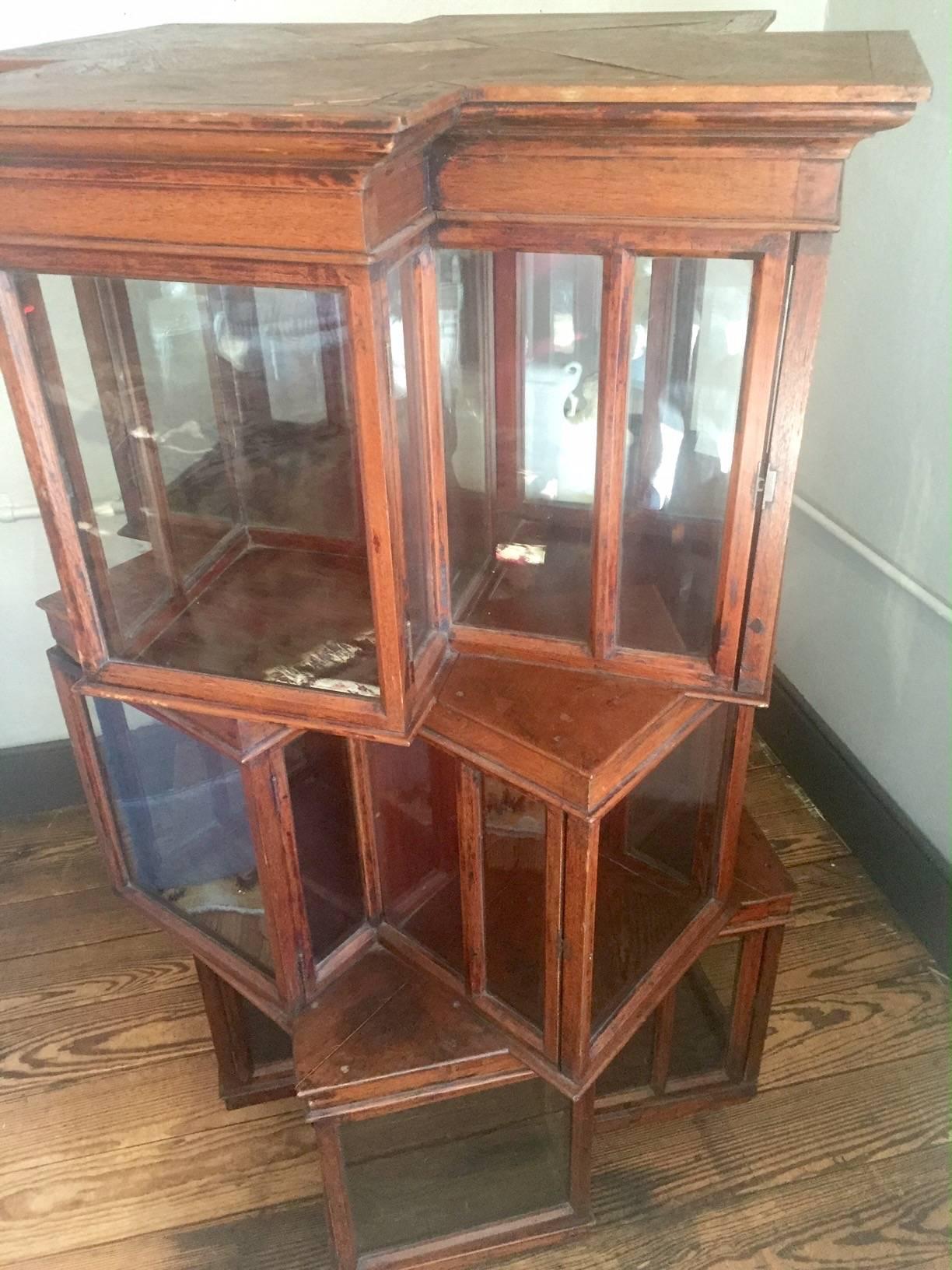 Very Unusual Antique Revolving Wood and Glass Bibliophile 1