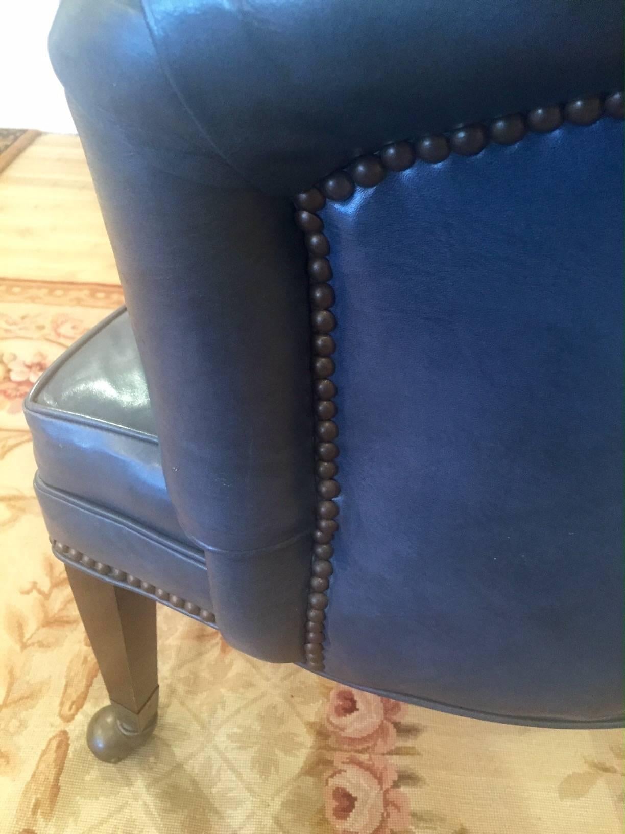 Mid-20th Century Great Old Blue Leather Tub Chair