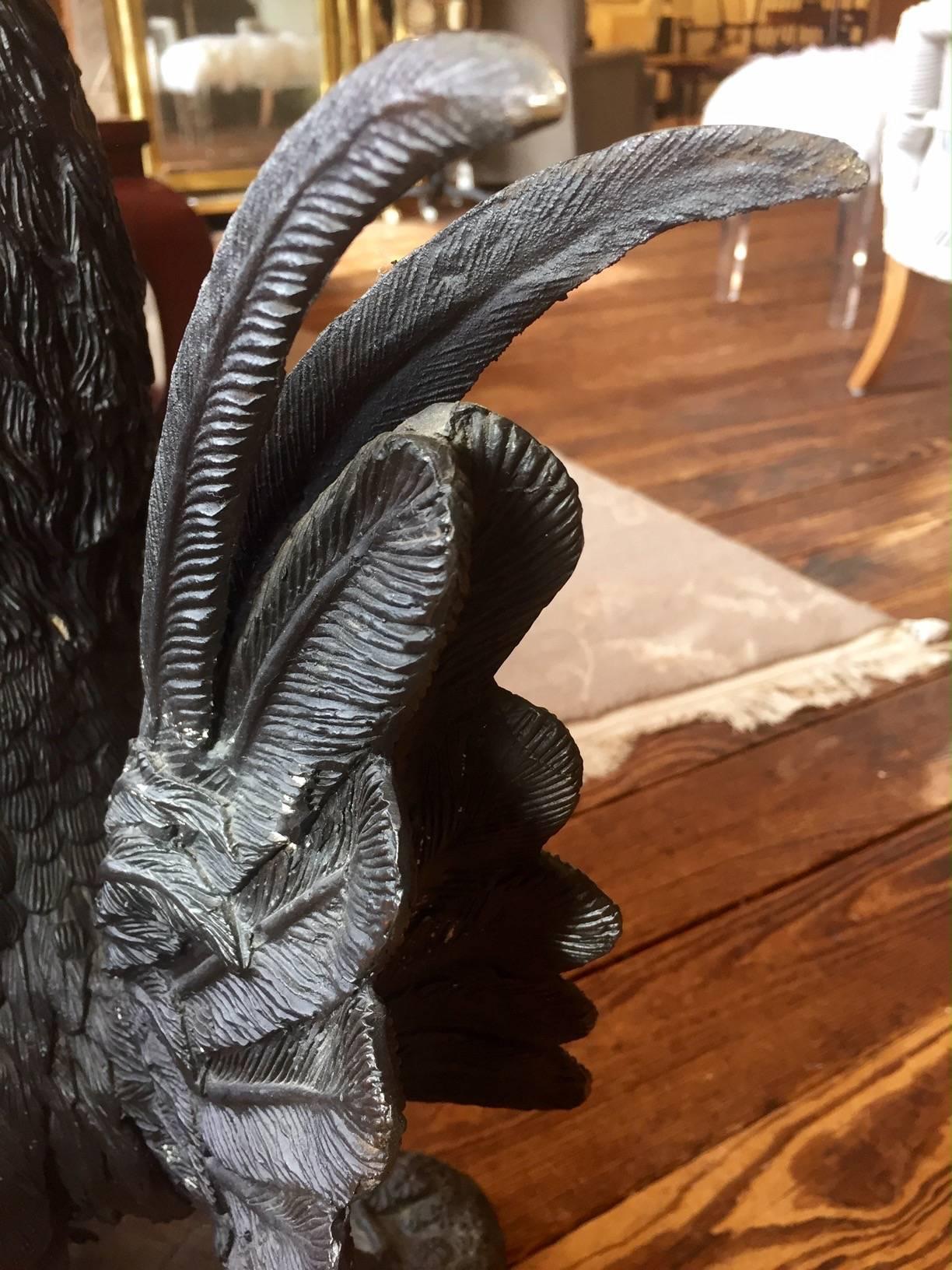 Handsome Black Metal Rooster Sculpture In Excellent Condition In Hopewell, NJ