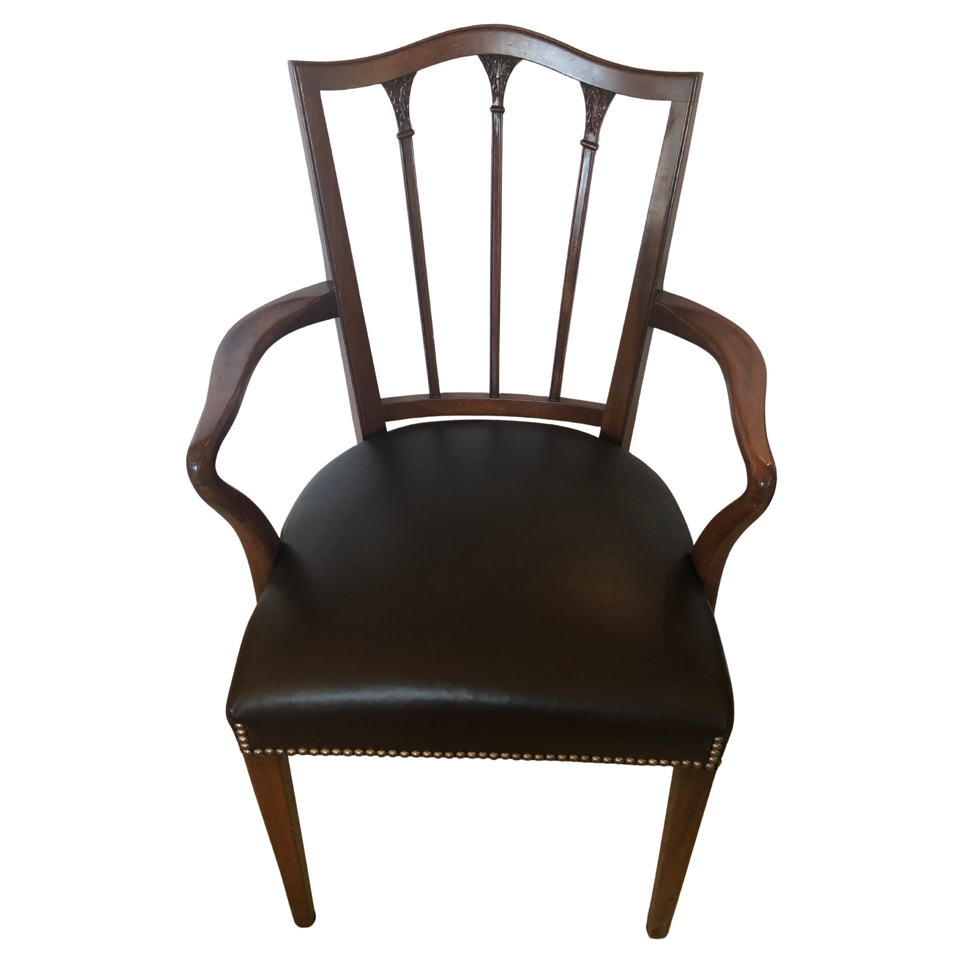 Elegant Regency Style Mahogany & Chocolately Leather Armchair