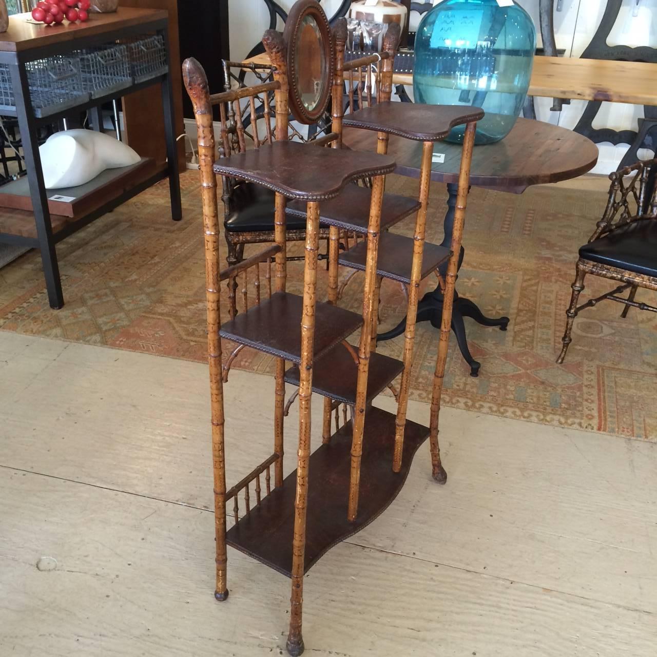 English Vintage Bamboo and Wood Etagere
