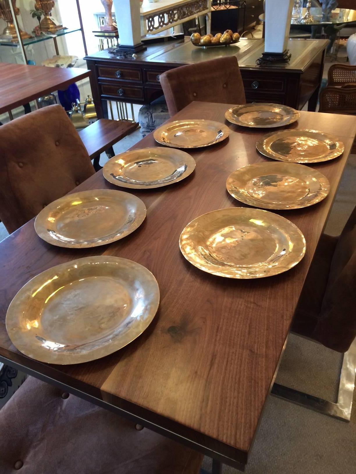 Italian Set of Eight Hand-Hammered Brass Charger Plates