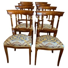 Opulent Set of 8 Empire Style Dining Chairs with Versace Upholstery