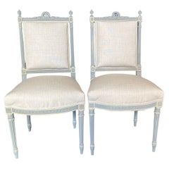 Gorgeous Pair of Painted and Newly Upholstered French Louis XVI Dining Chairs