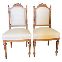French Louis XVI Walnut Parlor Suite Set with Sofa and Two Side Chairs