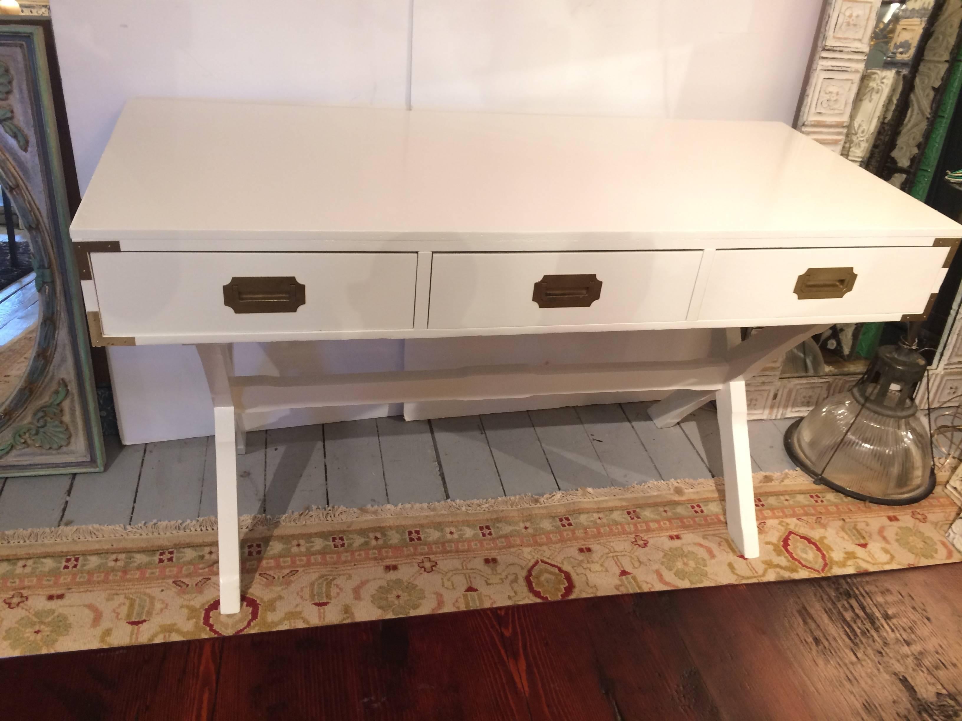 American Sophisticated Glossy White Campaign Style Desk