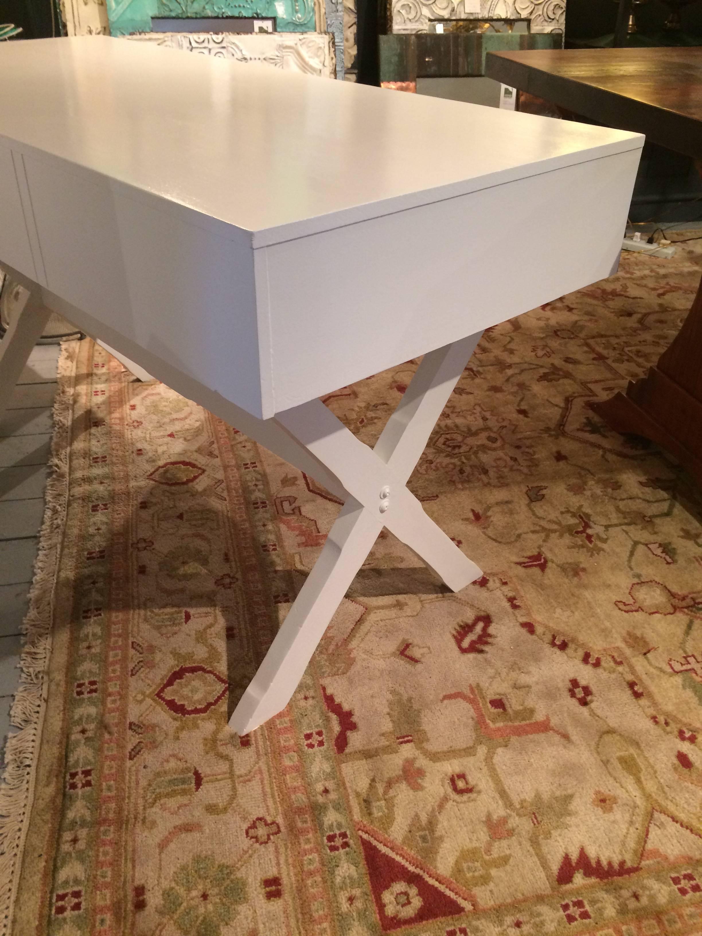 Sophisticated Glossy White Campaign Style Desk 3
