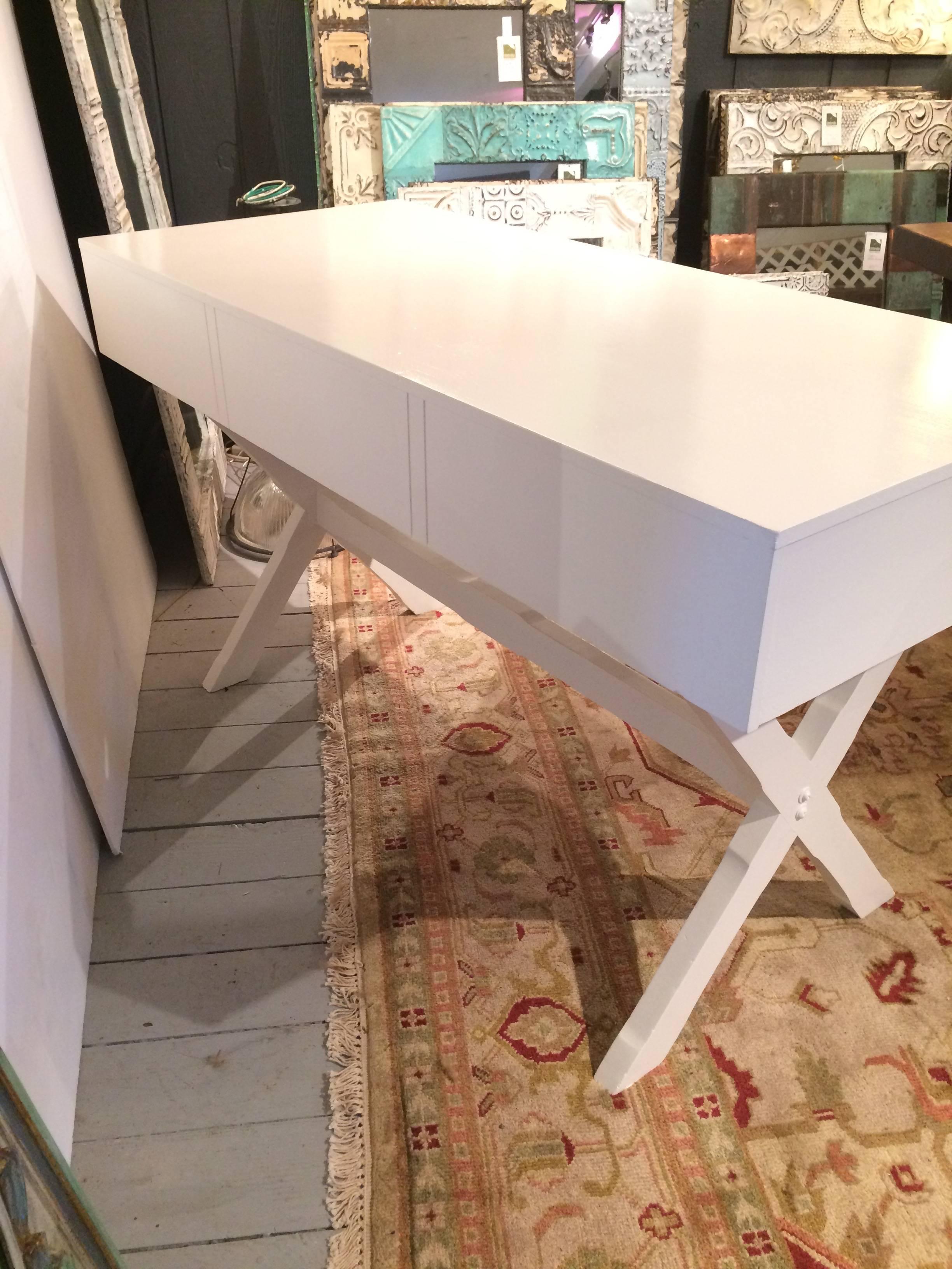 Sophisticated Glossy White Campaign Style Desk 4