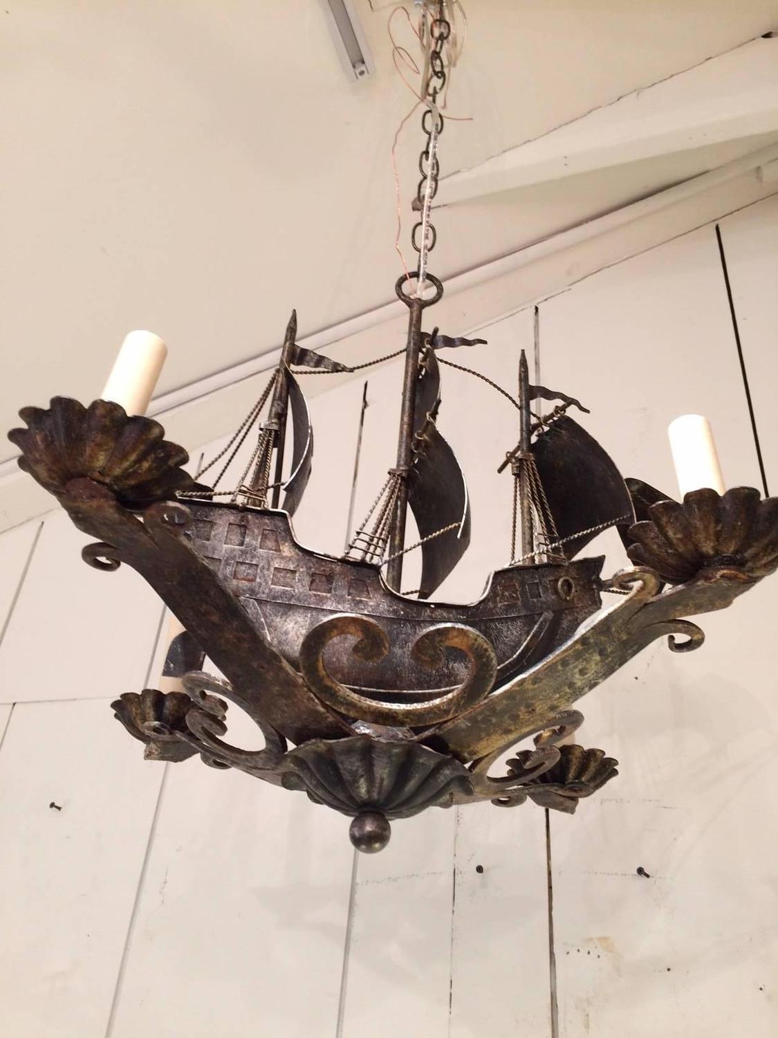 Pair of Nantucket Old World Iron Sailing Ship Chandeliers at 1stdibs