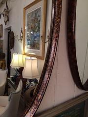 Pair of Mid-Century Modern Faux Tortoise Oval Mirrors