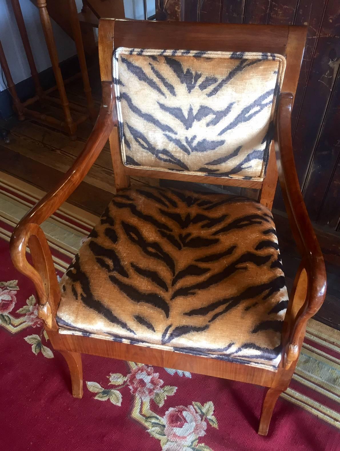 19th Century To Die for Pair of Biedermeier and Faux Leopard ArmChairs