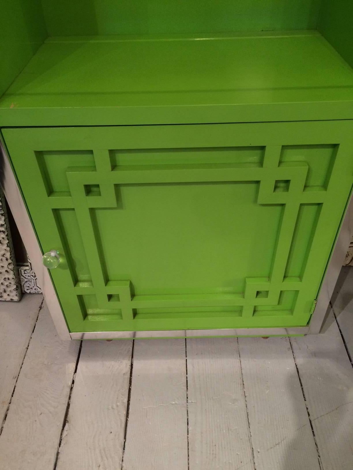 American Pair of Bright Green Thomasville Mid-Century Modern Cabinet Shelves