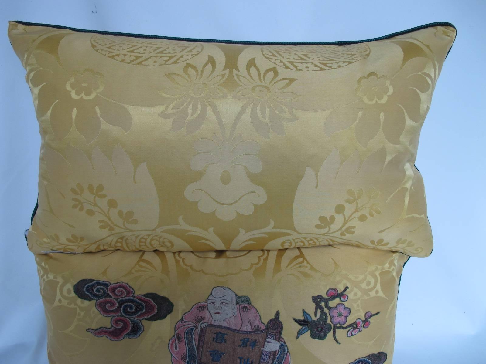 Pair 19th Century Chinese Embroidered Applique Pillows by Mary Jane McCarty Desi 4