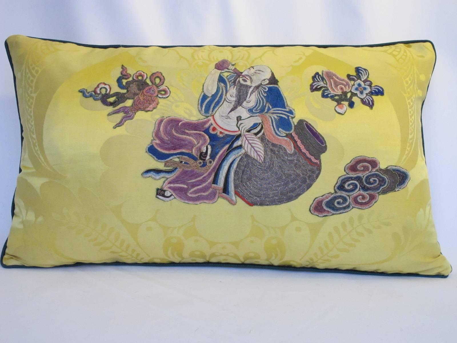 Pair 19th Century Chinese Embroidered Applique Pillows by Mary Jane McCarty Desi 2