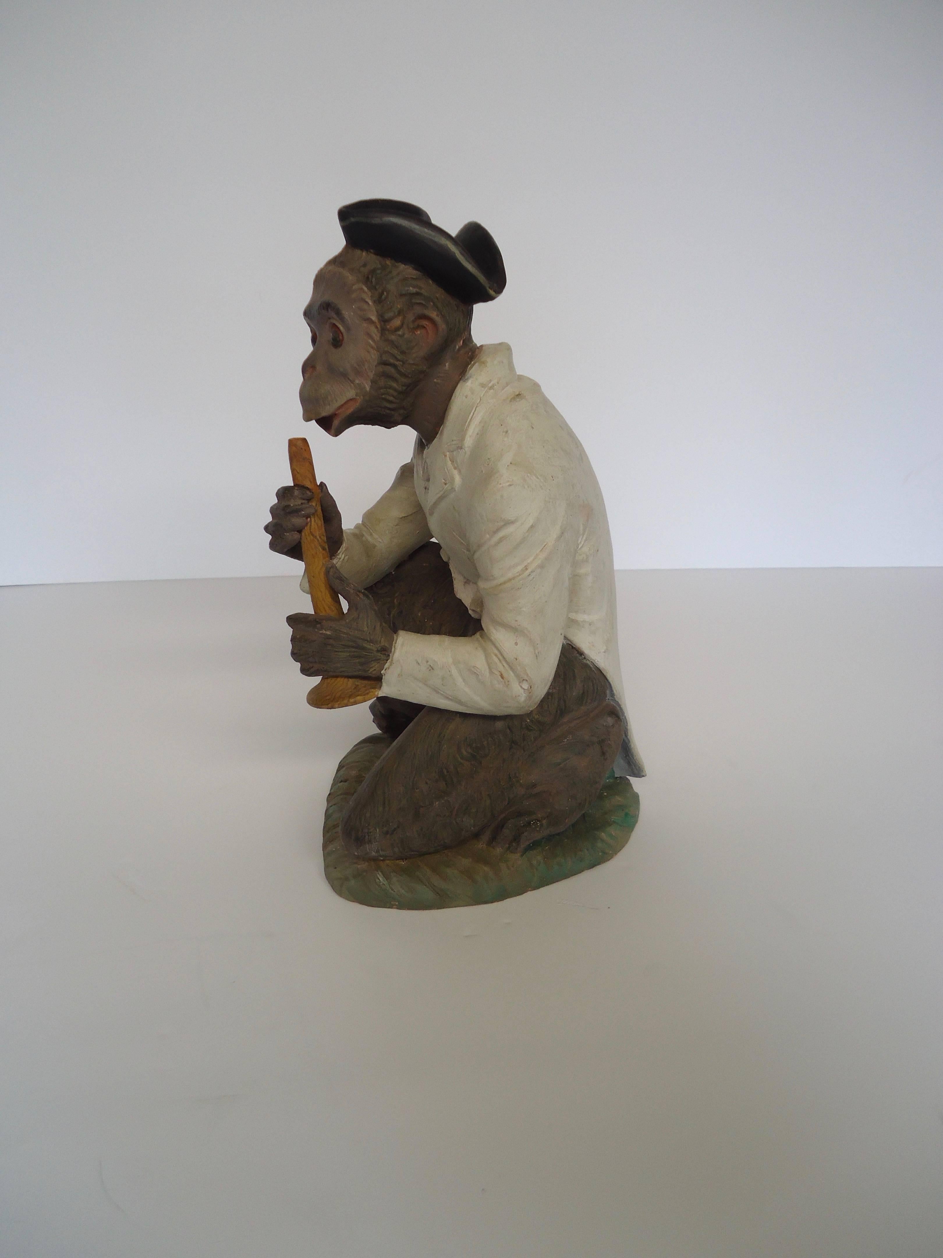Soulful Italian Terracotta Monkey Statue In Excellent Condition In Hopewell, NJ