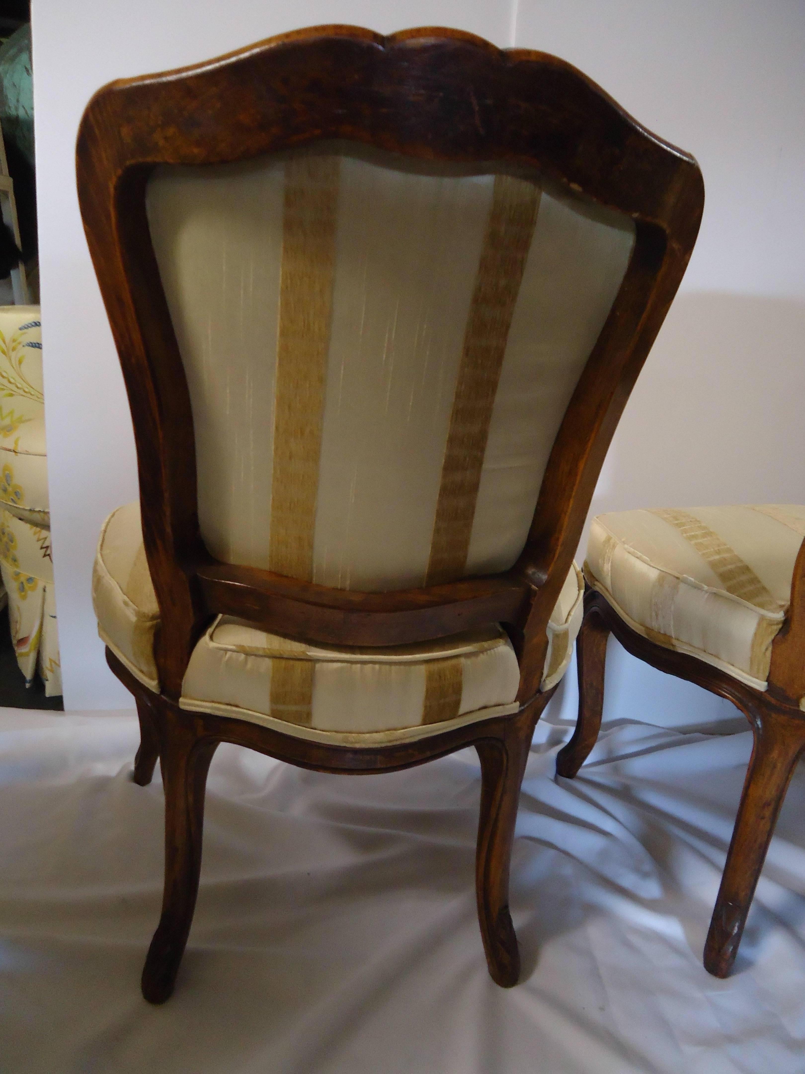 Pair of Diminutive French Carved Walnut Slipper Chairs 1