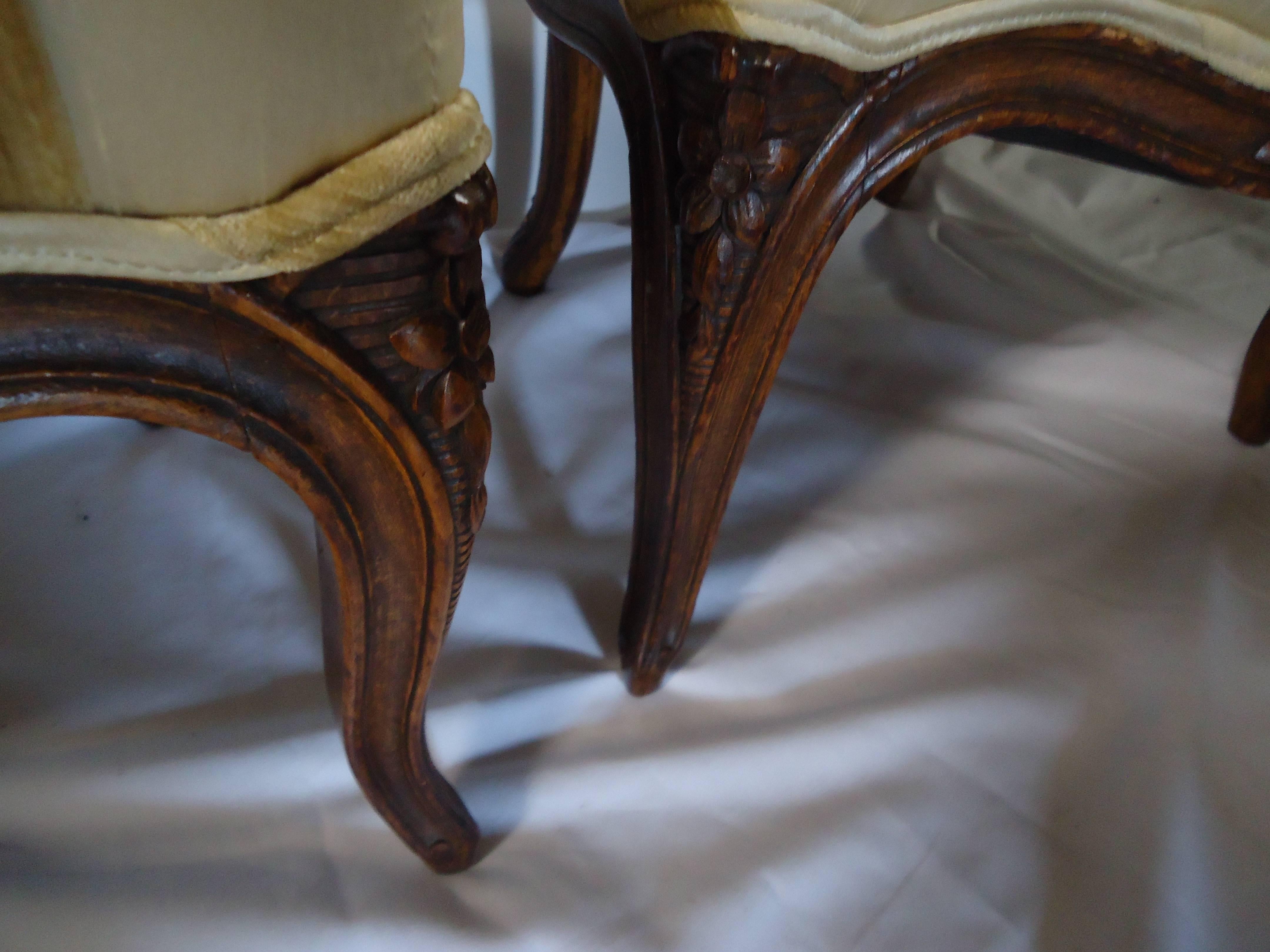 Pair of Diminutive French Carved Walnut Slipper Chairs 2