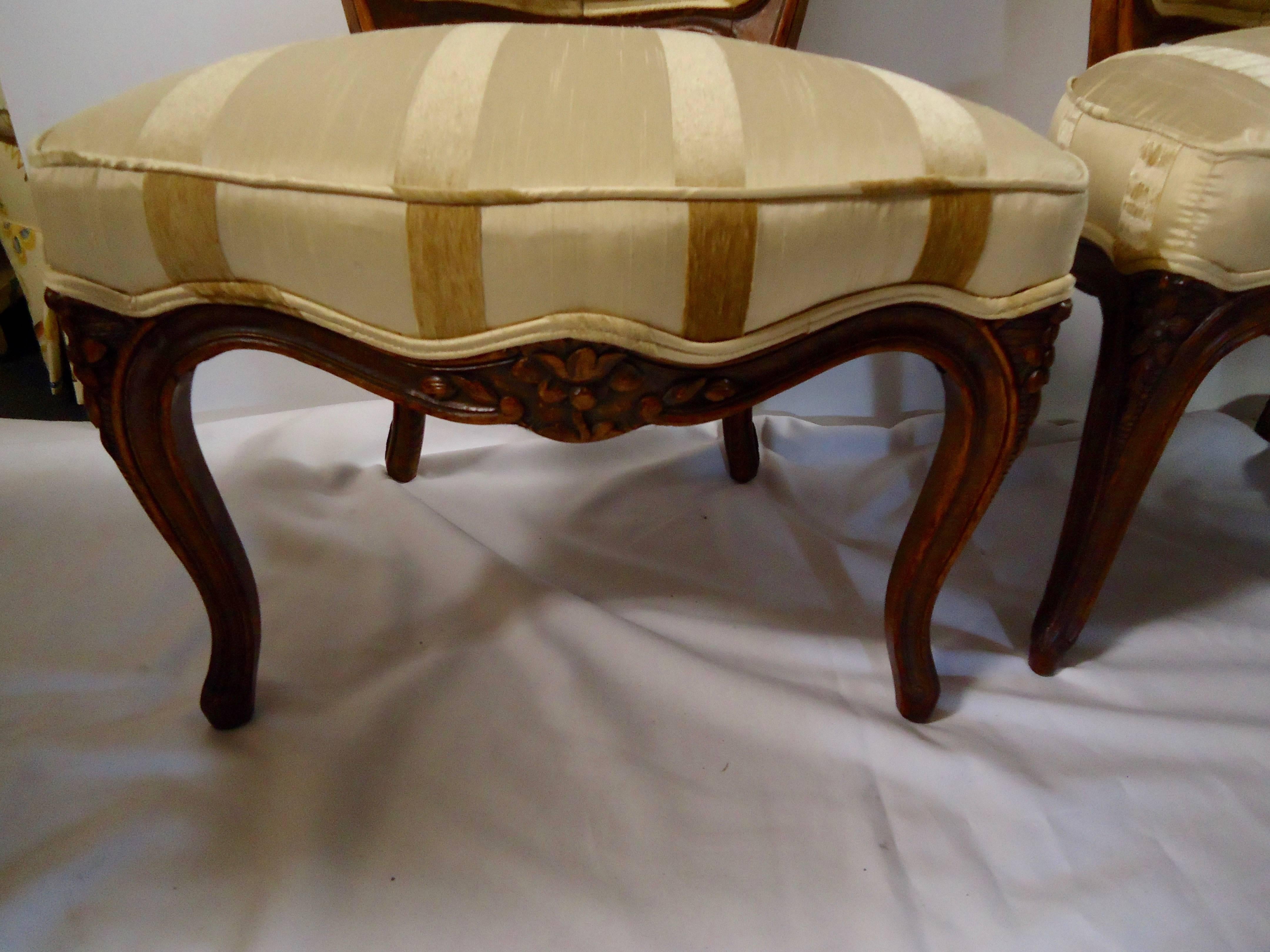 Pair of Diminutive French Carved Walnut Slipper Chairs 3