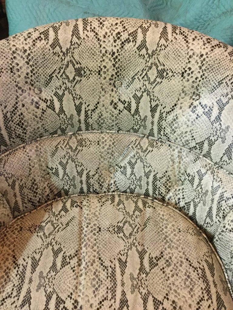 Cool Pair of Faux Snakeskin Swivel French Club Chairs In Excellent Condition In Hopewell, NJ