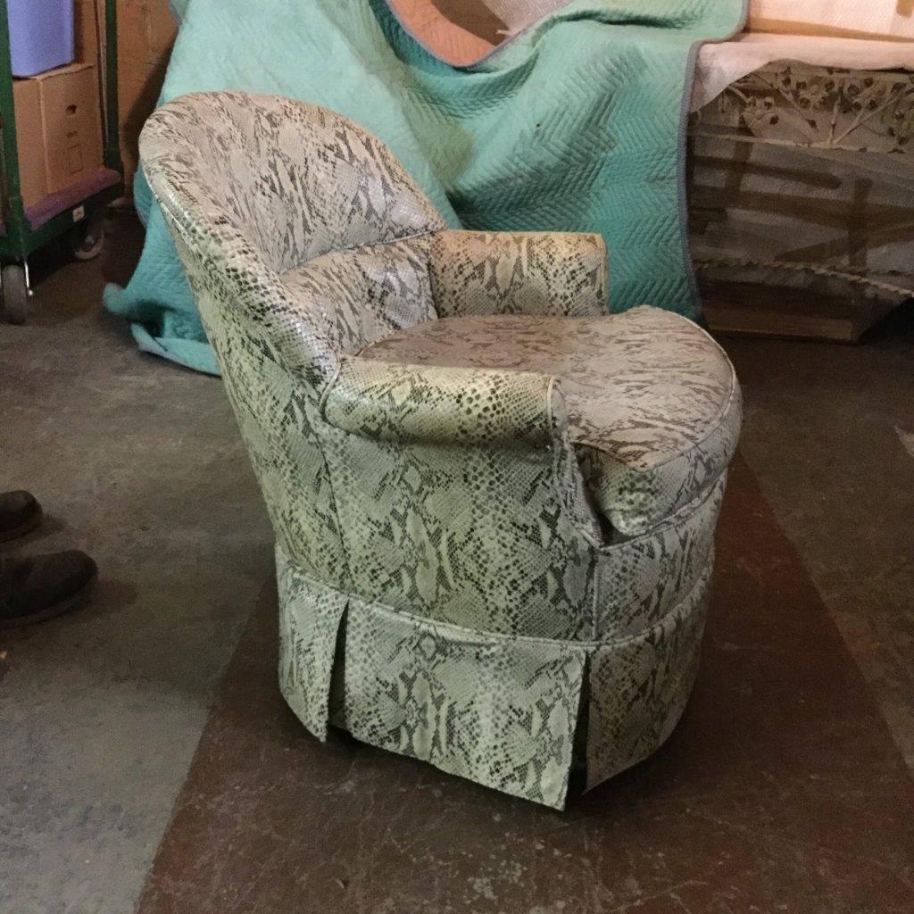 Mid-20th Century Cool Pair of Faux Snakeskin Swivel French Club Chairs