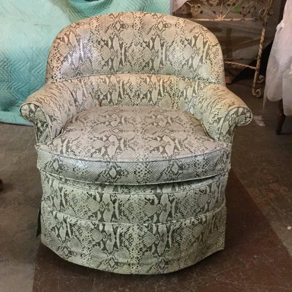 Cool Pair of Faux Snakeskin Swivel French Club Chairs 1