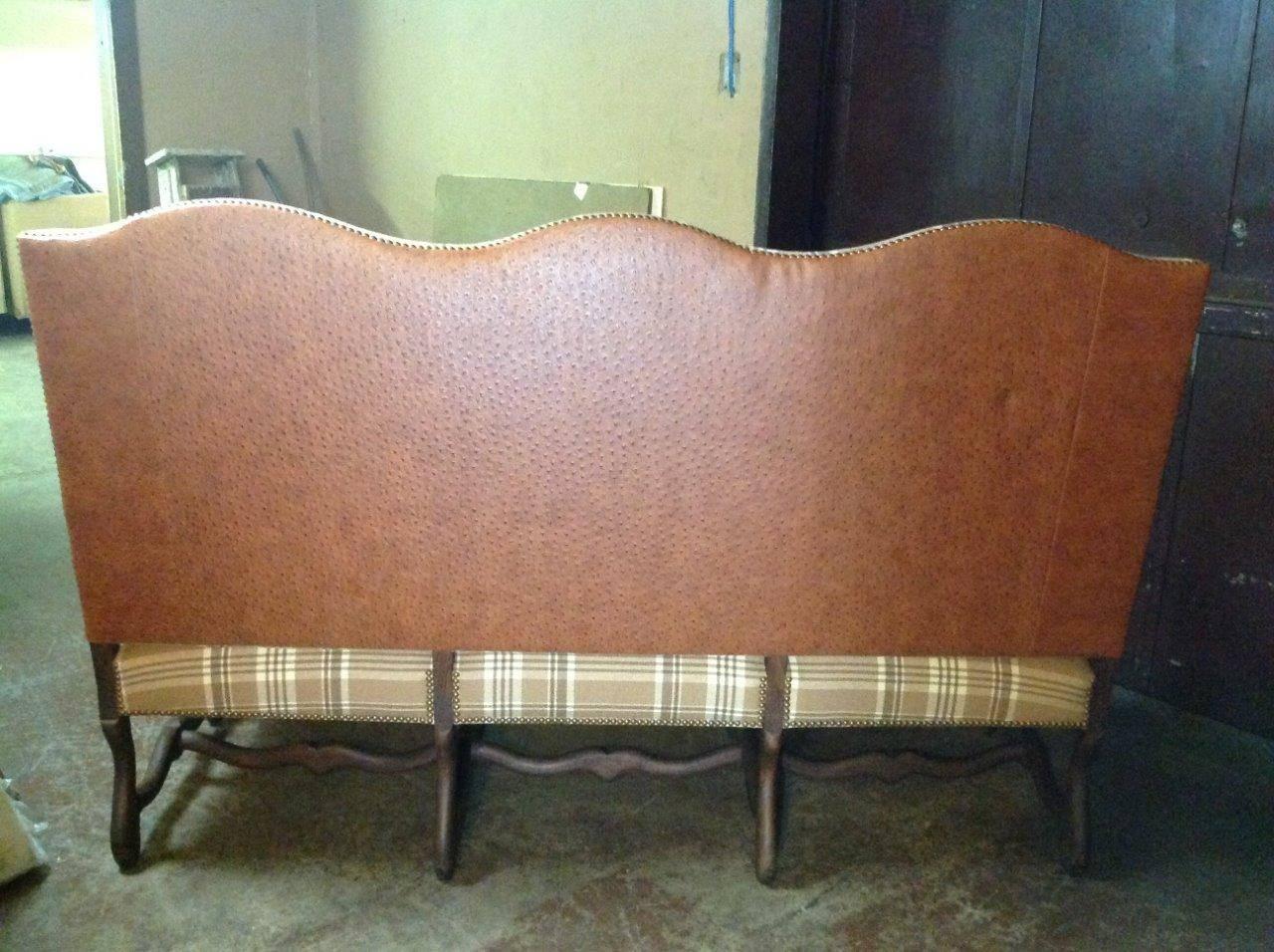 20th Century Vintage French Louis XIII Style Loveseat Upholstered in Ralph Lauren Plaid