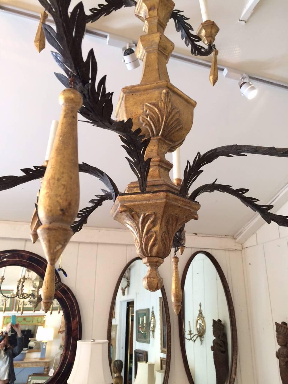 Monumental French Giltwood and Iron Chandelier In Excellent Condition For Sale In Hopewell, NJ
