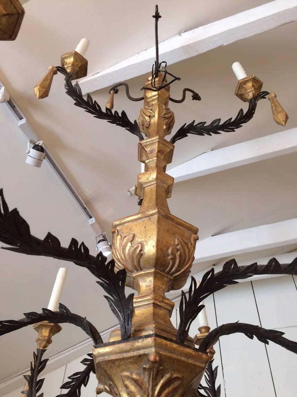 Monumental French Giltwood and Iron Chandelier For Sale 2