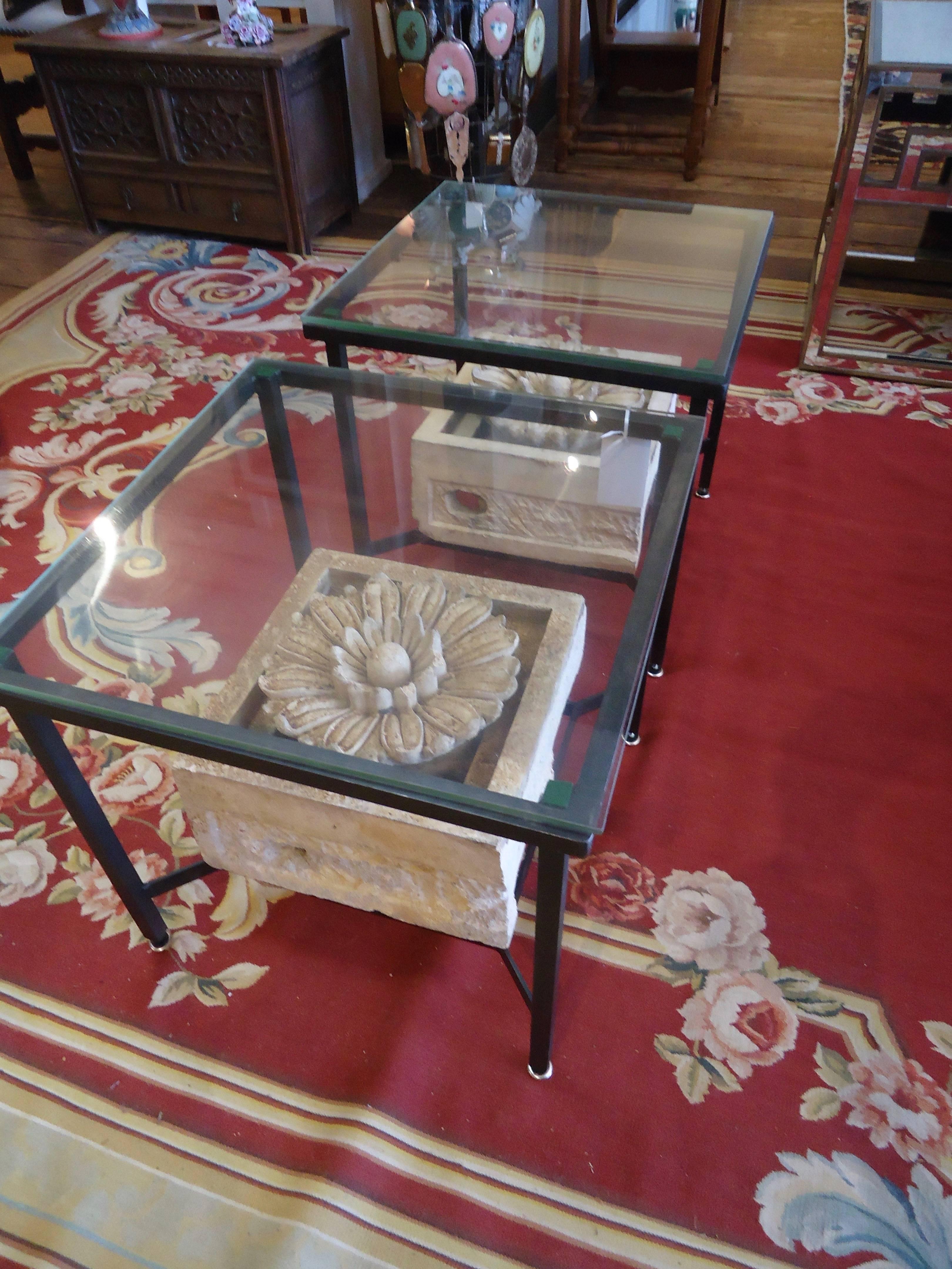 Iron End Table with Terracotta Fragment In Excellent Condition In Hopewell, NJ