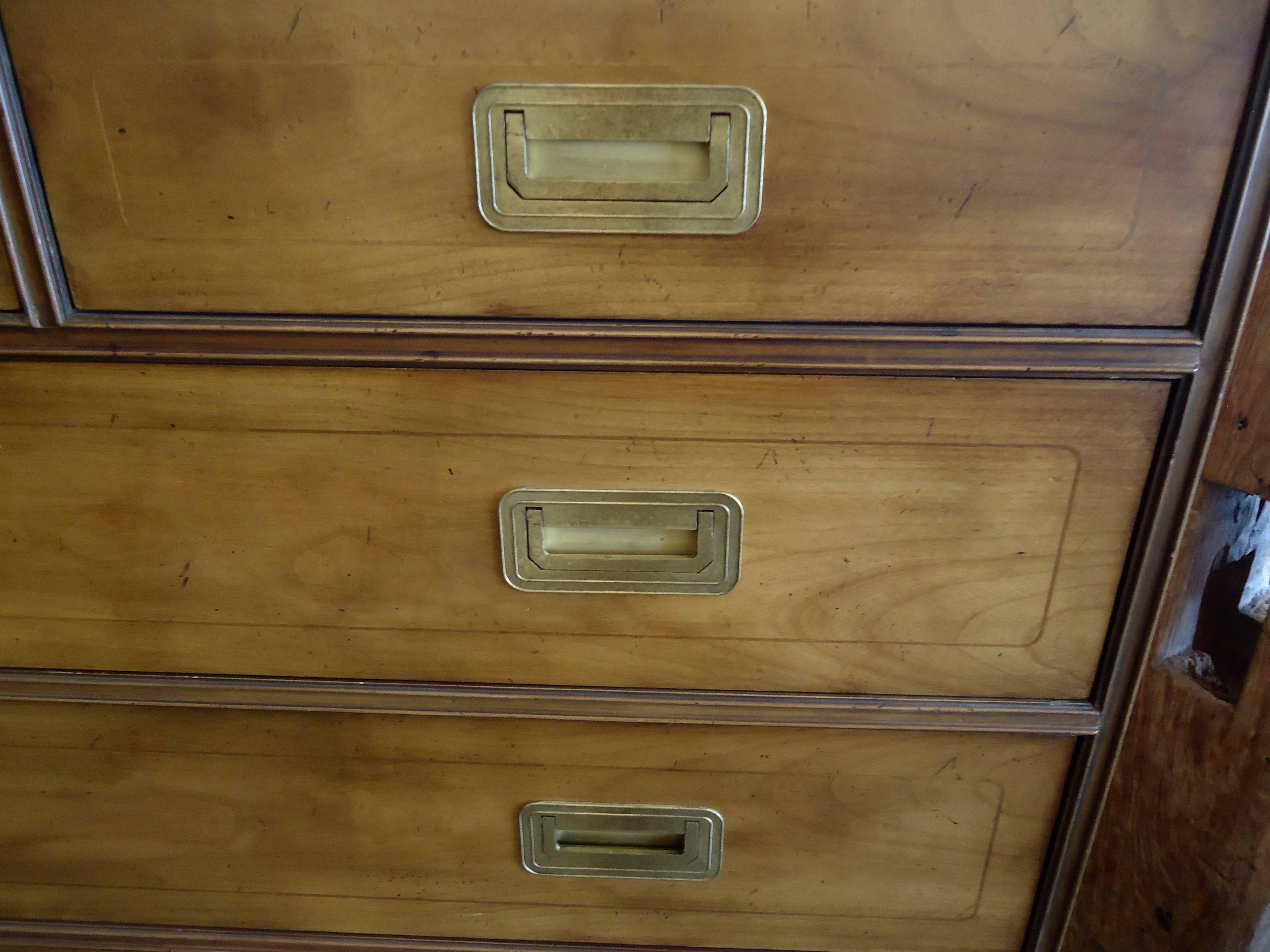 American Campaign Style Wooden Dresser or Chest of Drawers by Baker