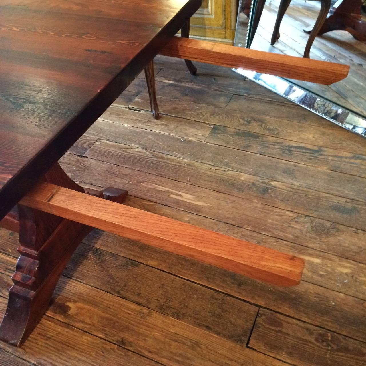 Contemporary Reclaimed Pine Trestle Farm Table with Extensions