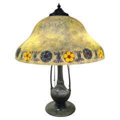 Handel Art Nouveau Antique Bronze and Glass Table Lamp