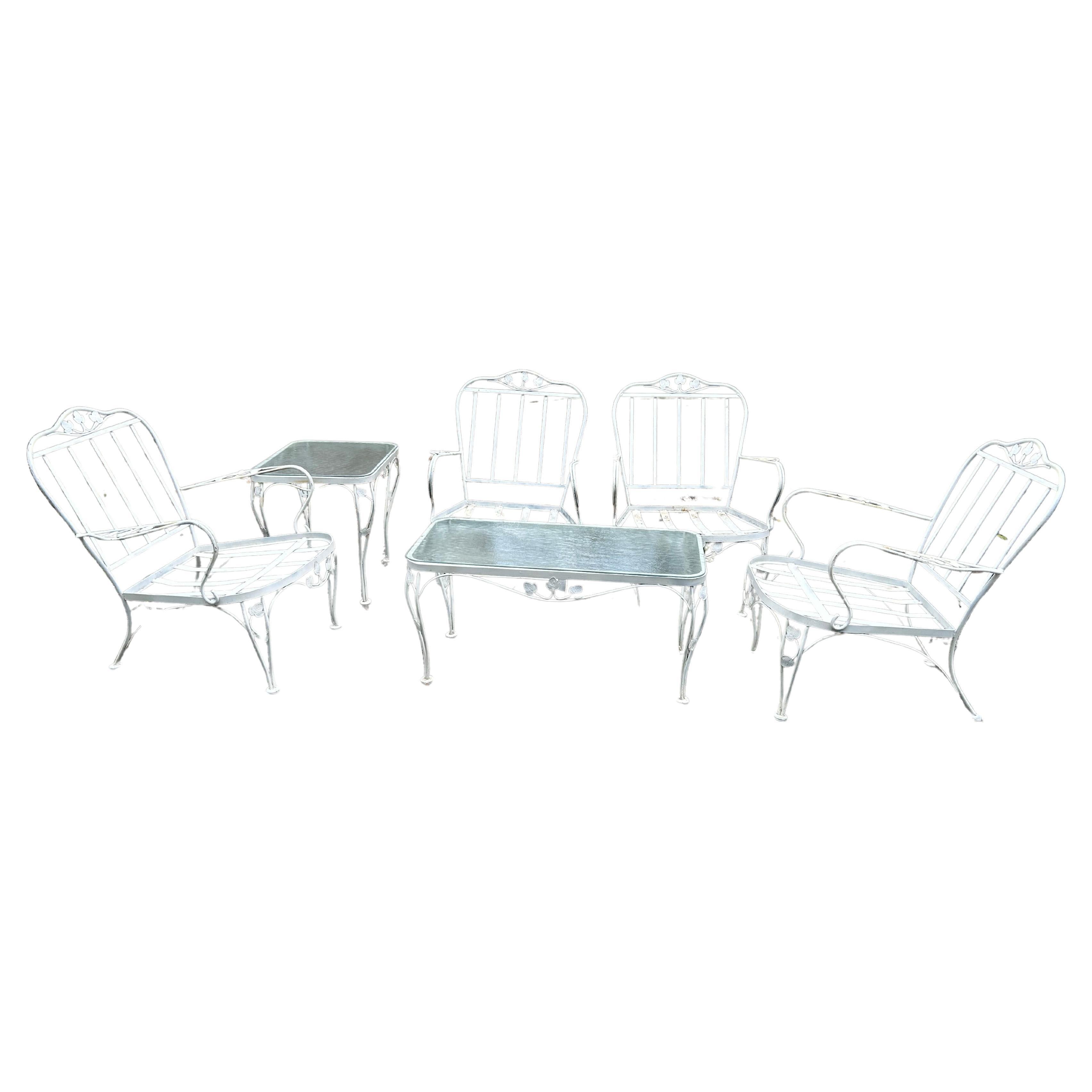 Set da patio per esterni in ferro bianco vintage da 6 pezzi