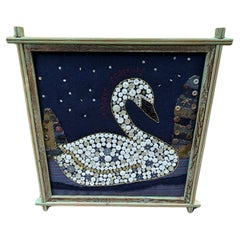 Merveilleux Swan Folk Art avec boutons par Mary Teeter, artiste du Maine