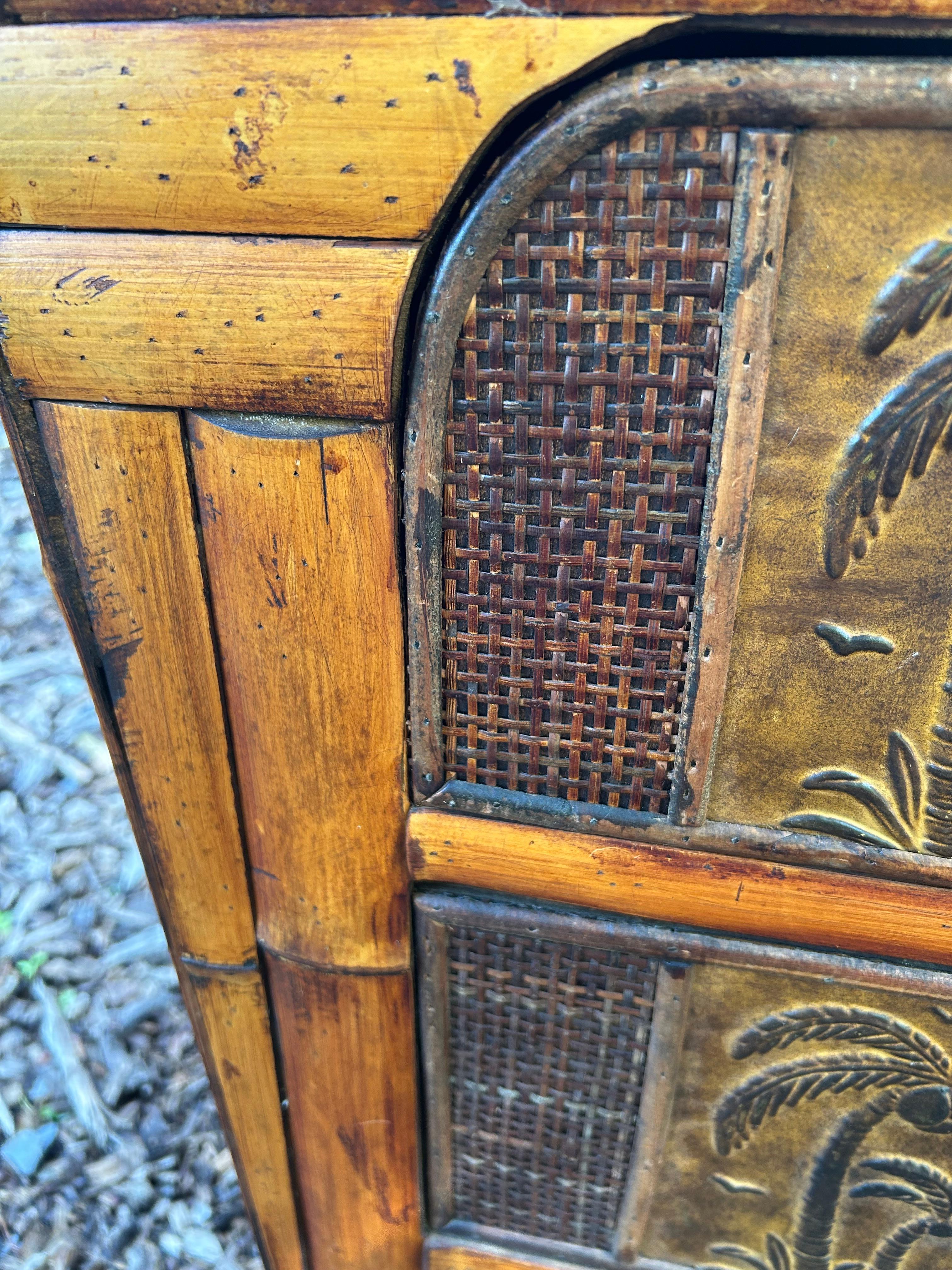 Cool Palm Tree Motif Rattan & Bamboo Retro Small Chest of Drawers For Sale 6