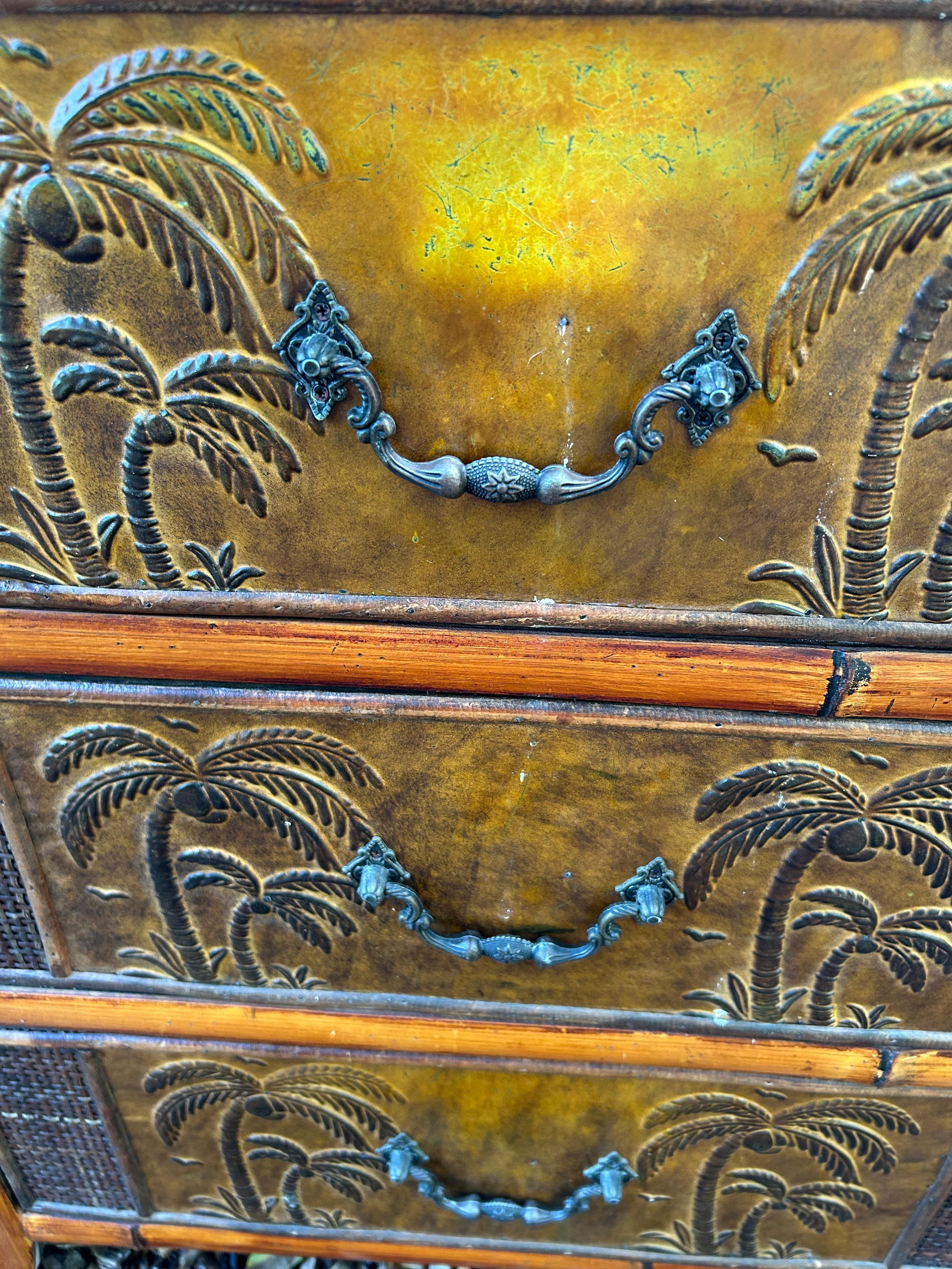 Cool Palm Tree Motif Rattan & Bamboo Retro Small Chest of Drawers For Sale 7