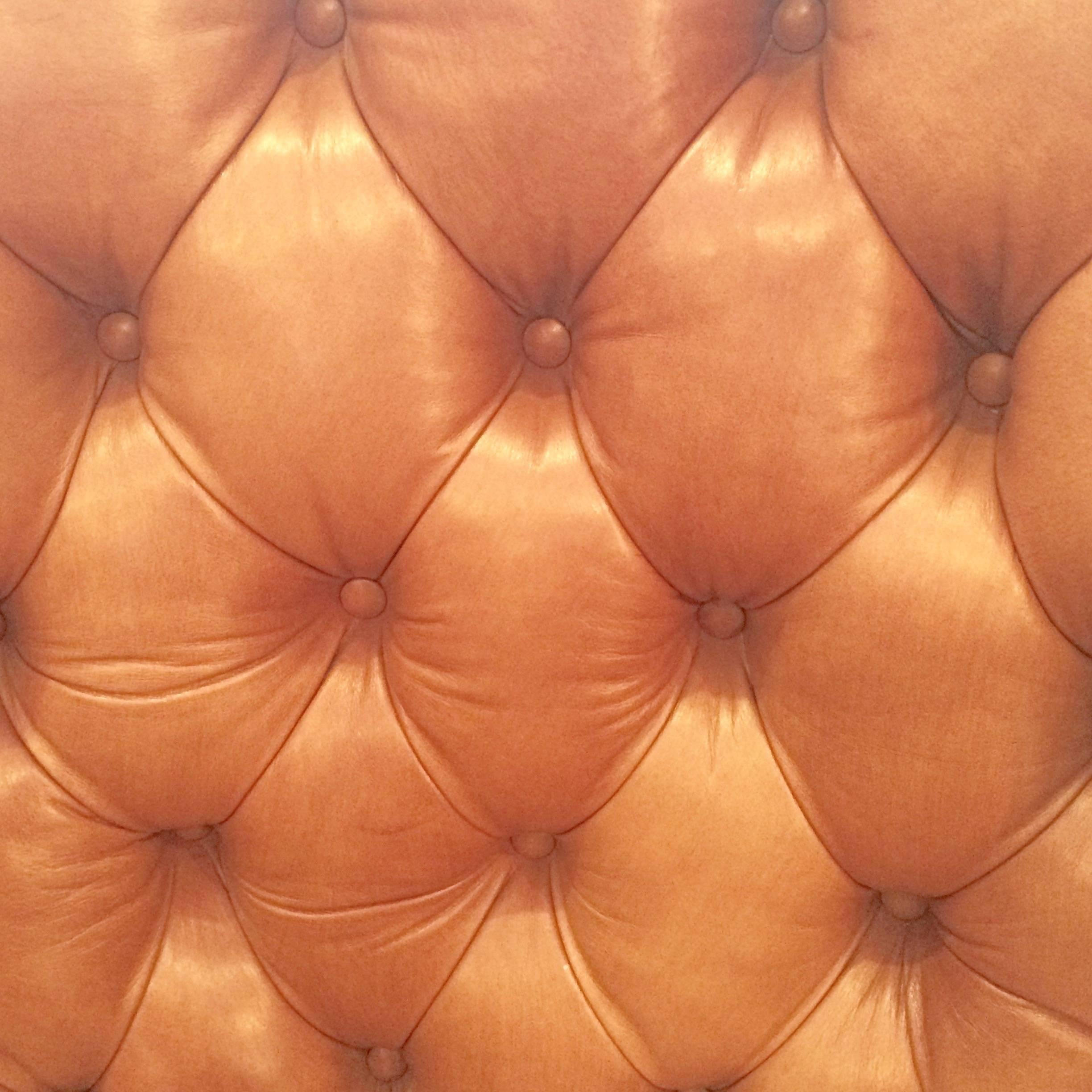 American Rich Camel Leather Tufted Wing Chair
