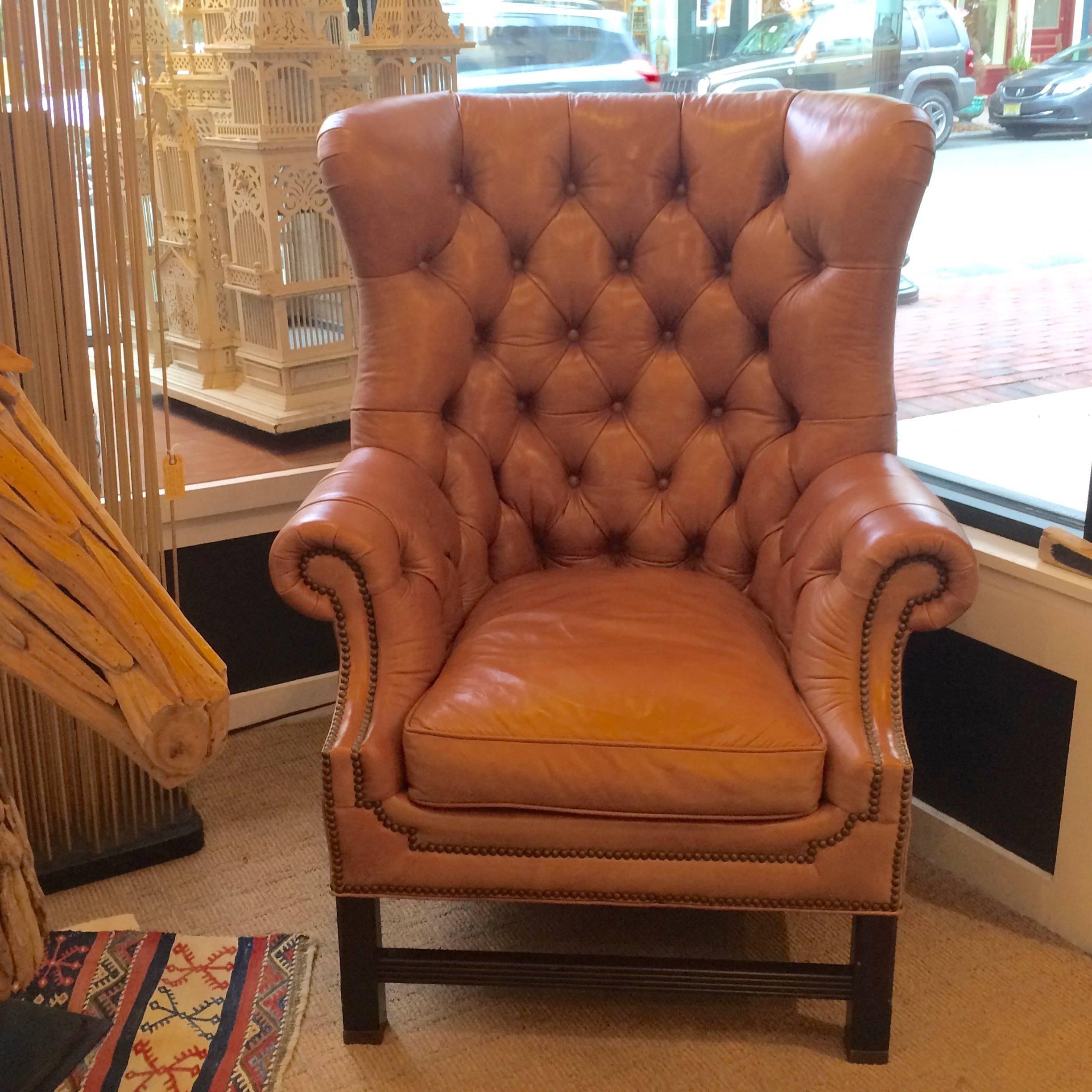 camel leather wingback chair